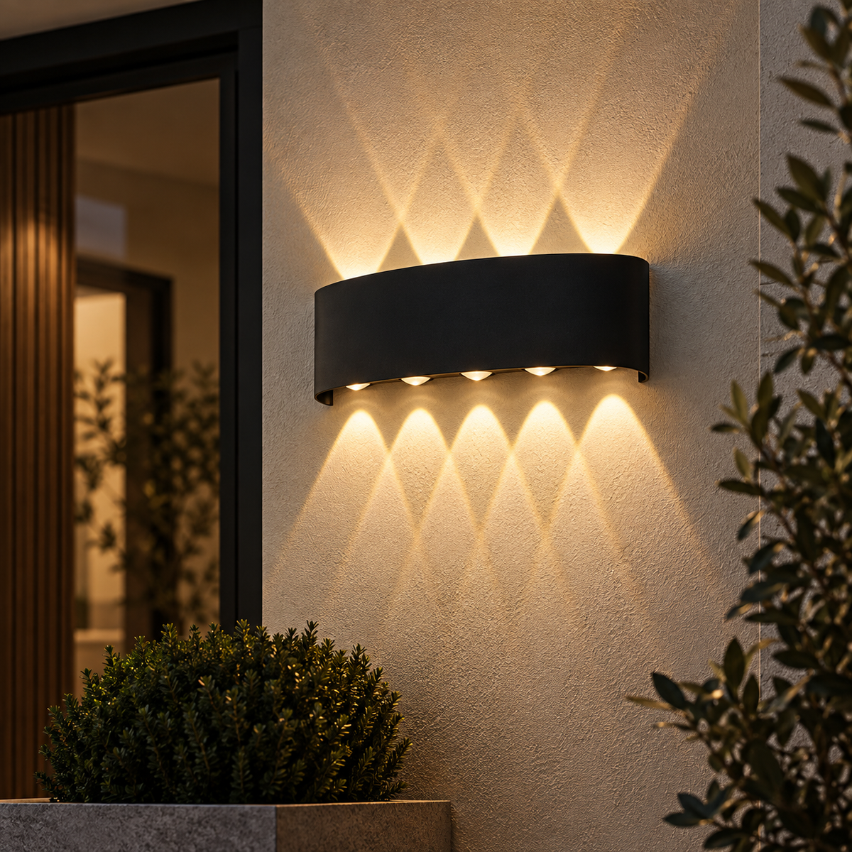 Valmere architectural up and down LED wall light on a warm textured exterior wall
