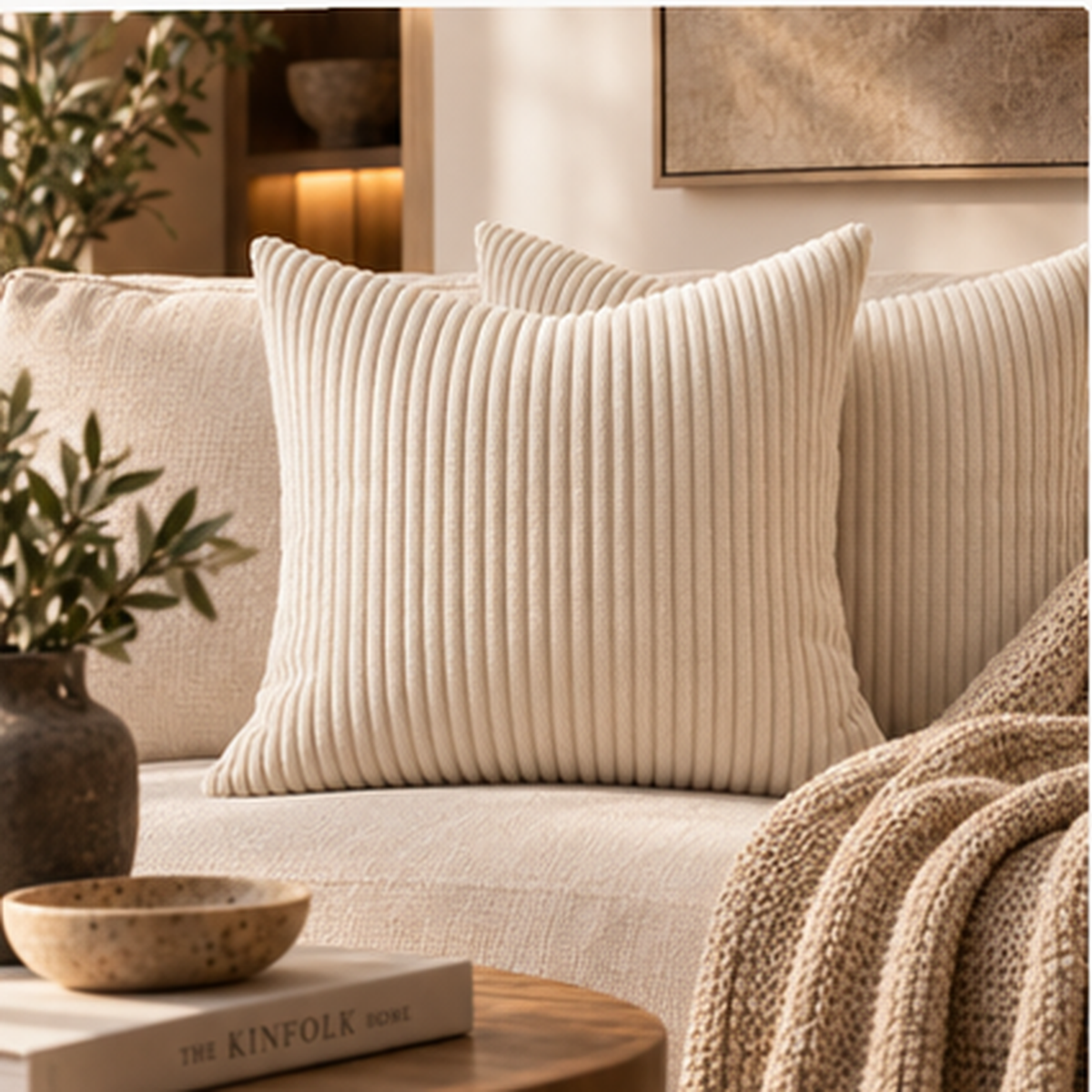 Valmere corduroy cushion cover in Apricot