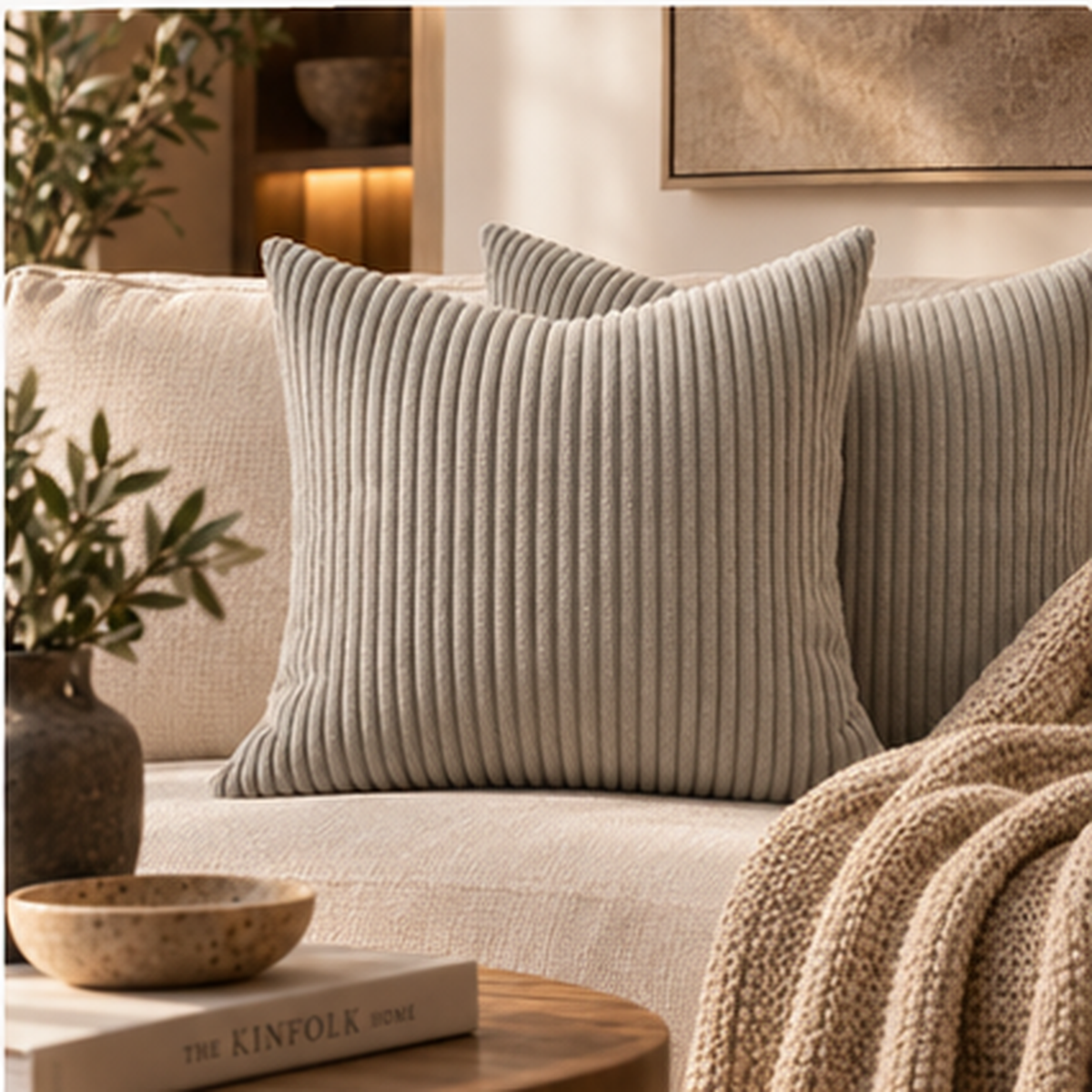 Valmere corduroy cushion cover in Beige Grey