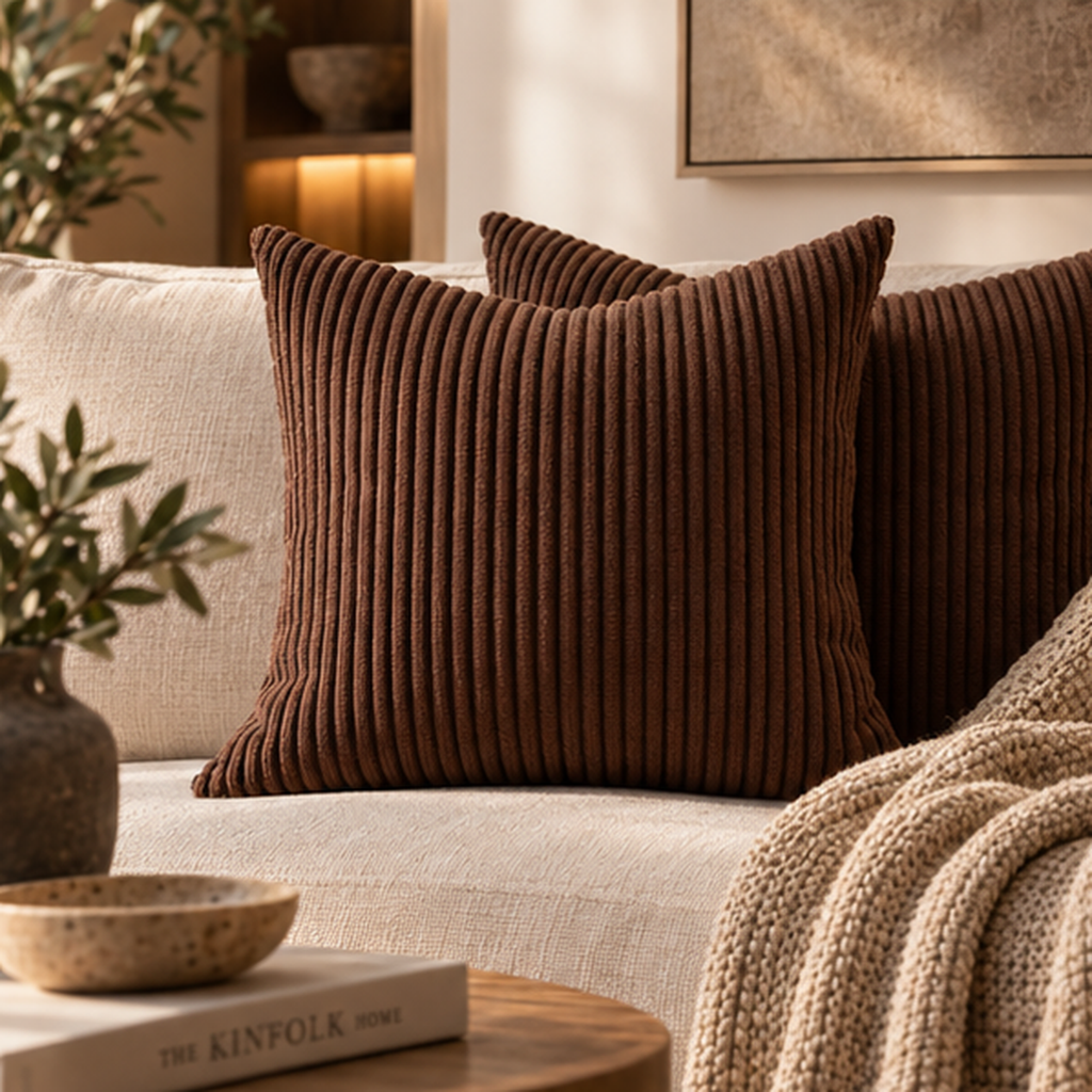 Valmere corduroy cushion cover in Dark Coffee