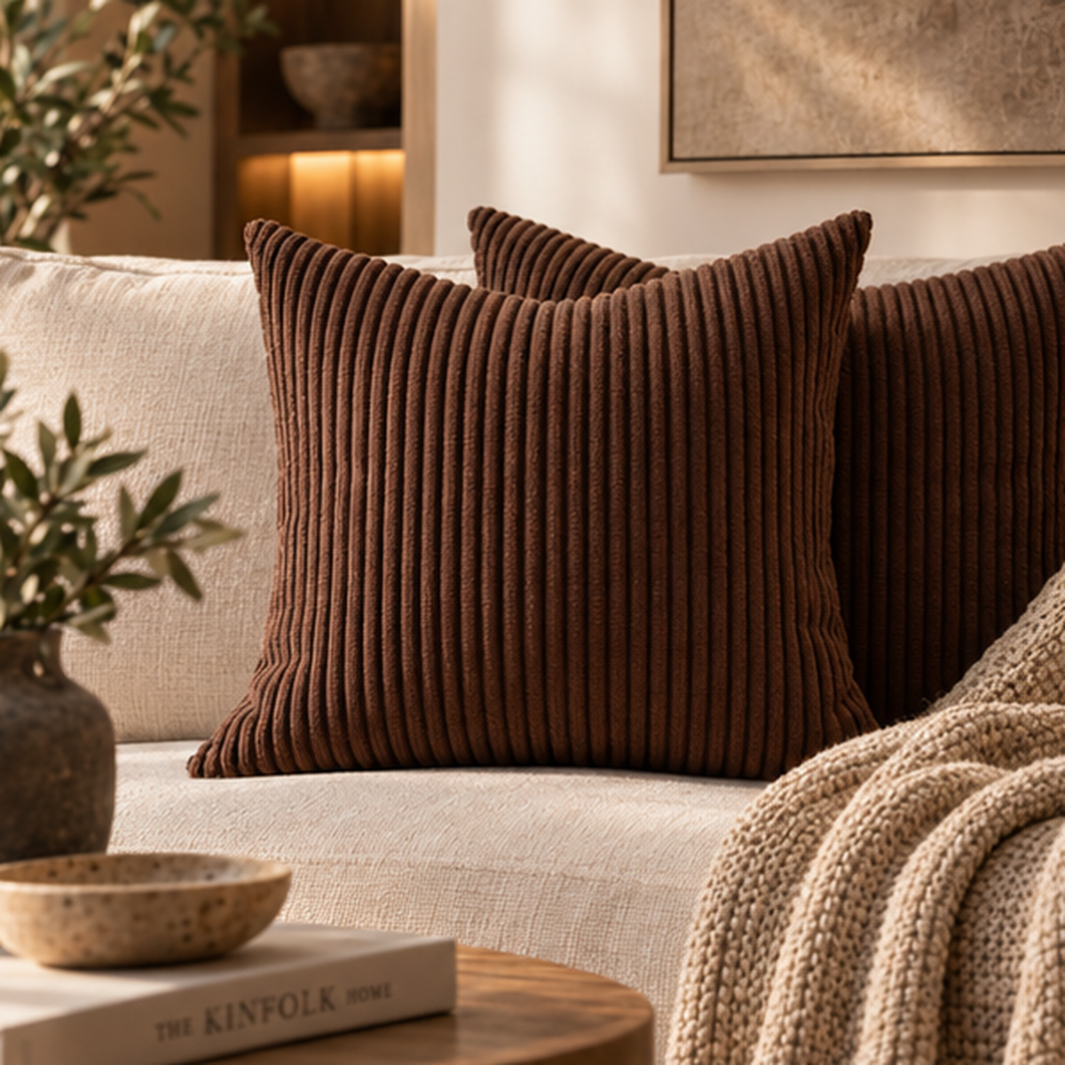 Valmere corduroy cushion cover in Dark Coffee