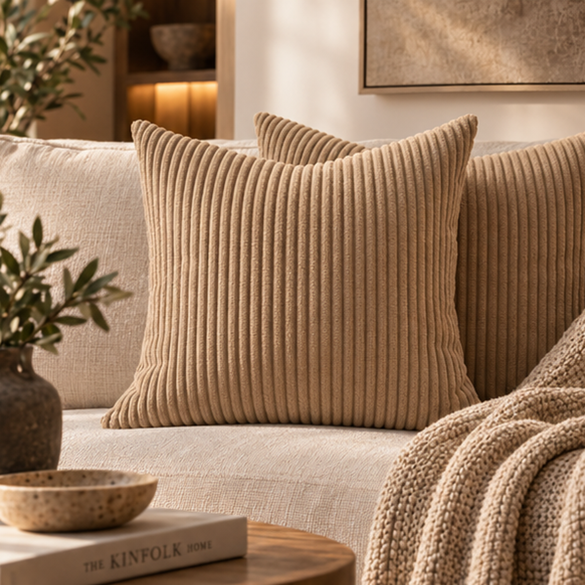 Valmere corduroy cushion cover in Khaki