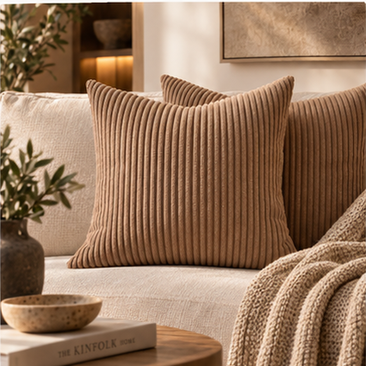 Valmere corduroy cushion cover in Light Coffee