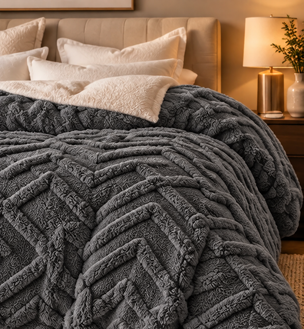 Valmere 300 GSM fleece throw blanket in Dark Grey