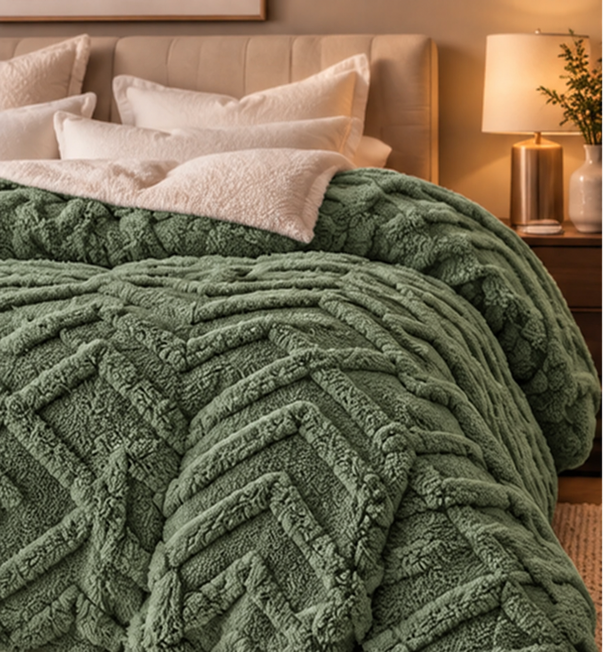 Valmere 300 GSM fleece throw blanket in Green