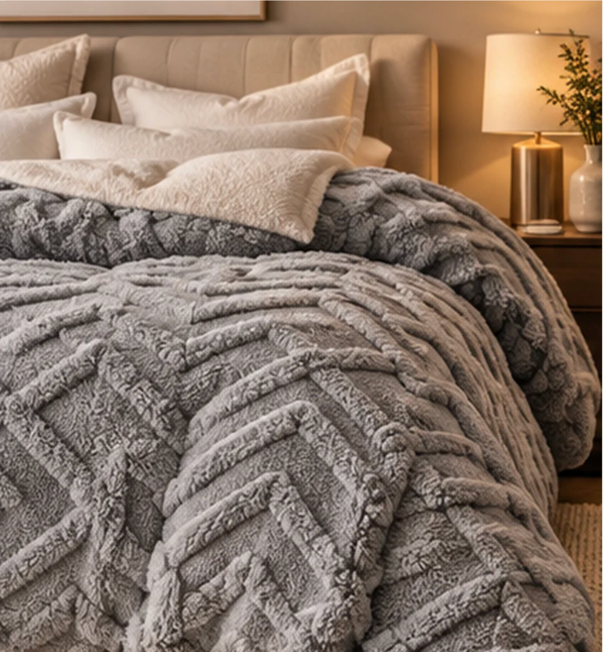 Valmere 300 GSM fleece throw blanket in Light Grey