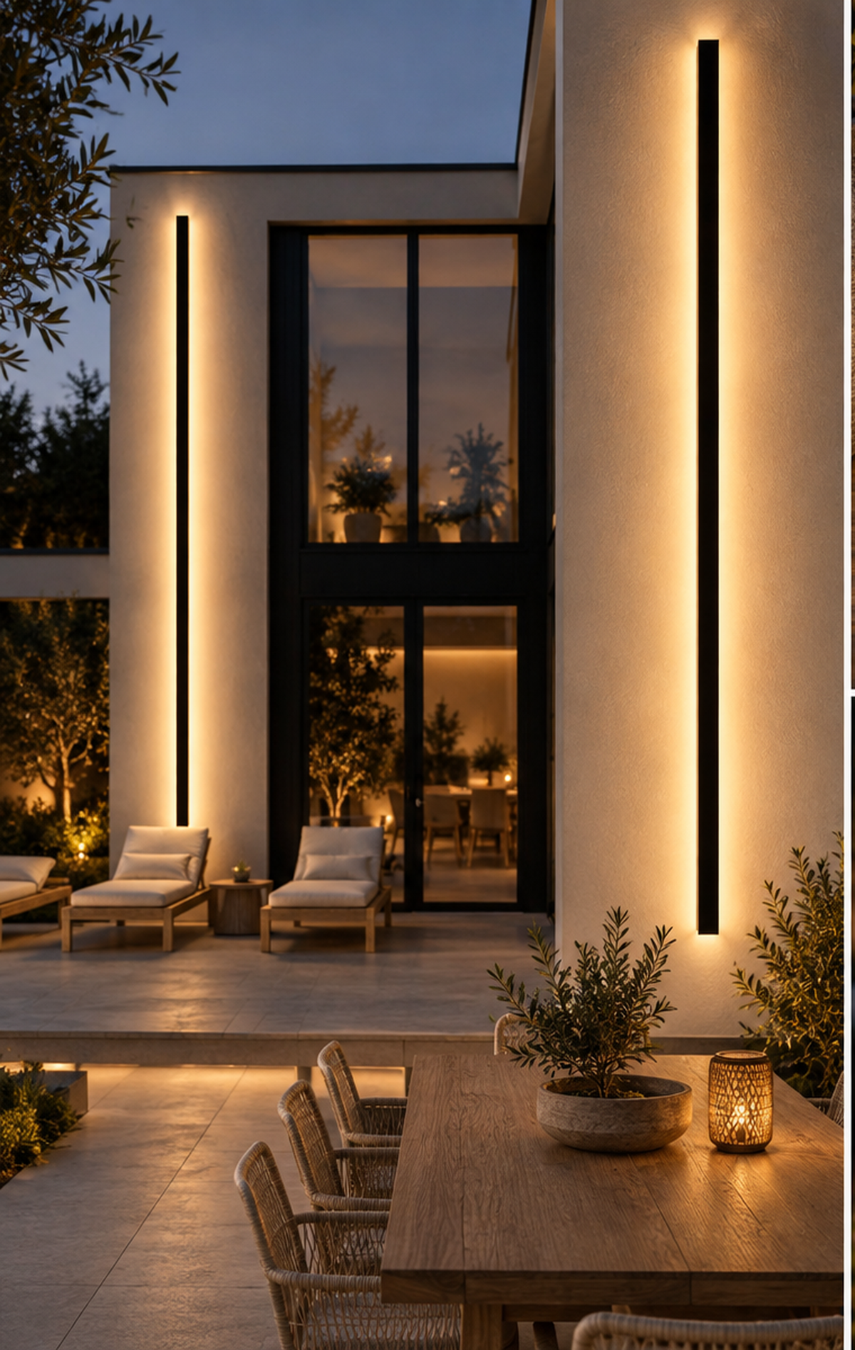 Valmere slim architectural up and down wall light on a modern exterior wall